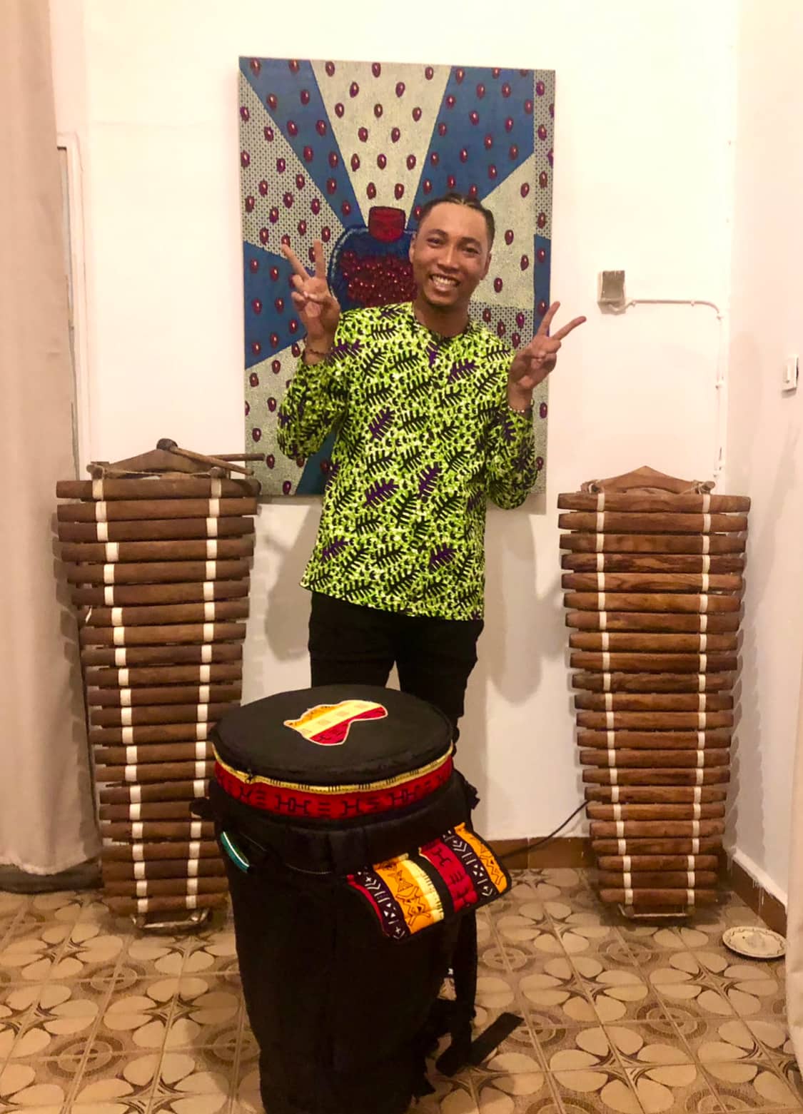 boy with african instruments